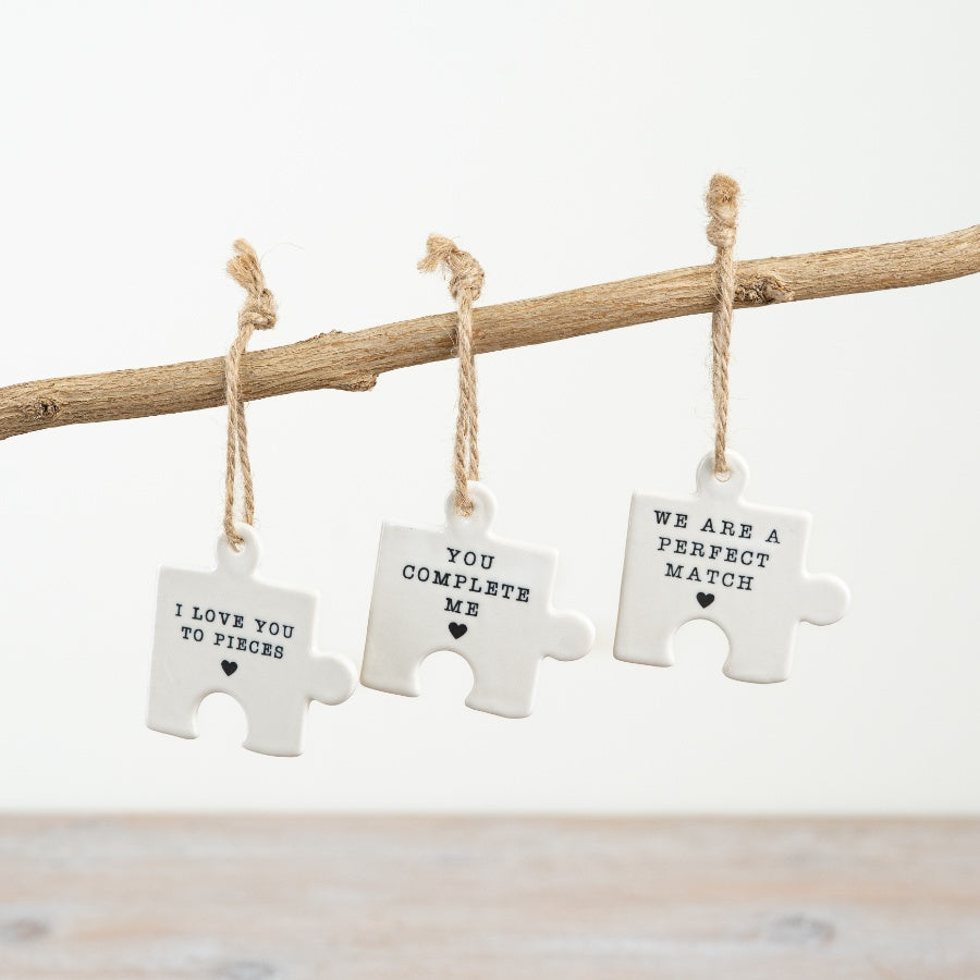 6cm Hanging Puzzle Piece – “I Love You to Pieces” Romantic Gift with Heart