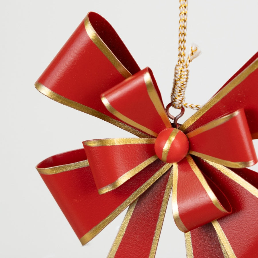 14.5cm Red Bow Hanging Decoration – Classic Christmas Ornament with Gold String