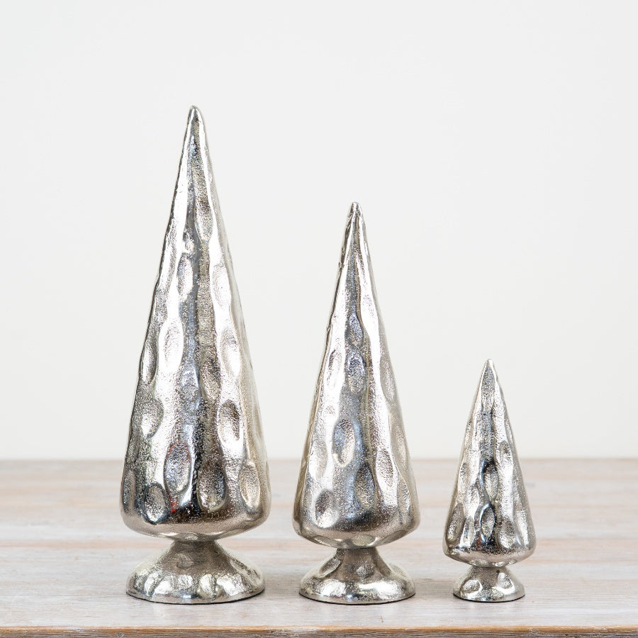 Silver Hammered Metal Tree 25cm Rustic Hammered Effect Christmas Decoration