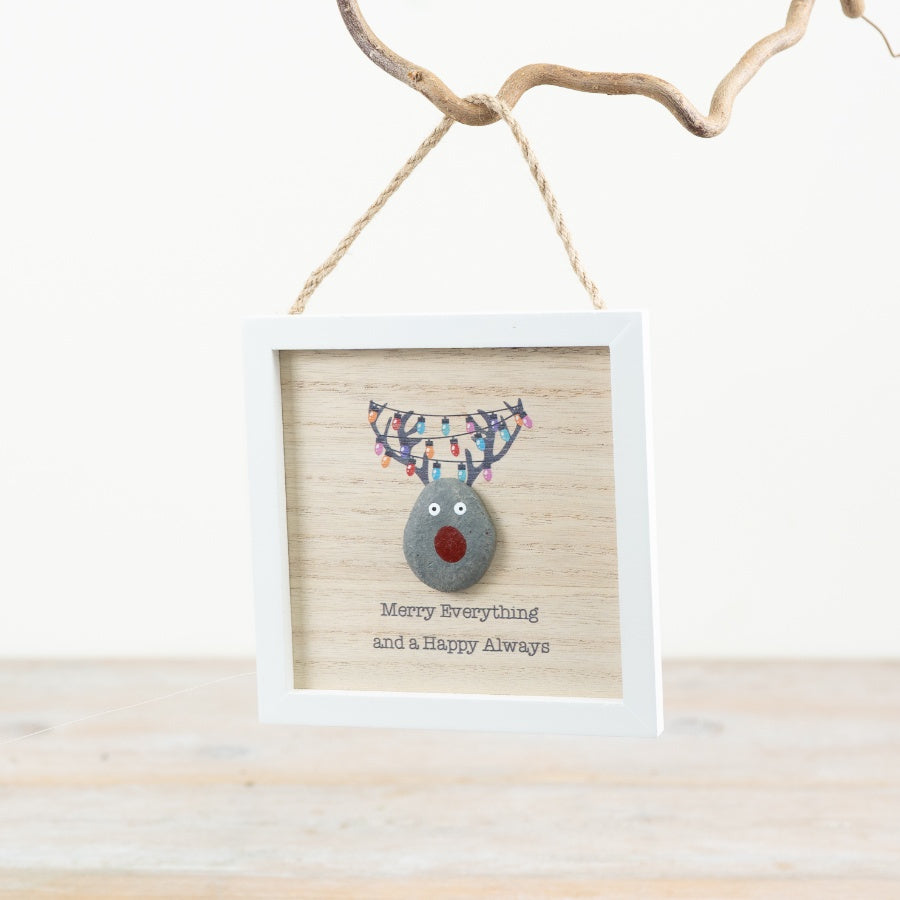 Merry Everything and a Happy Always Pebble Photo Frame 13cm – Rustic Hanging Picture Frame Christmas Home Decor Gift