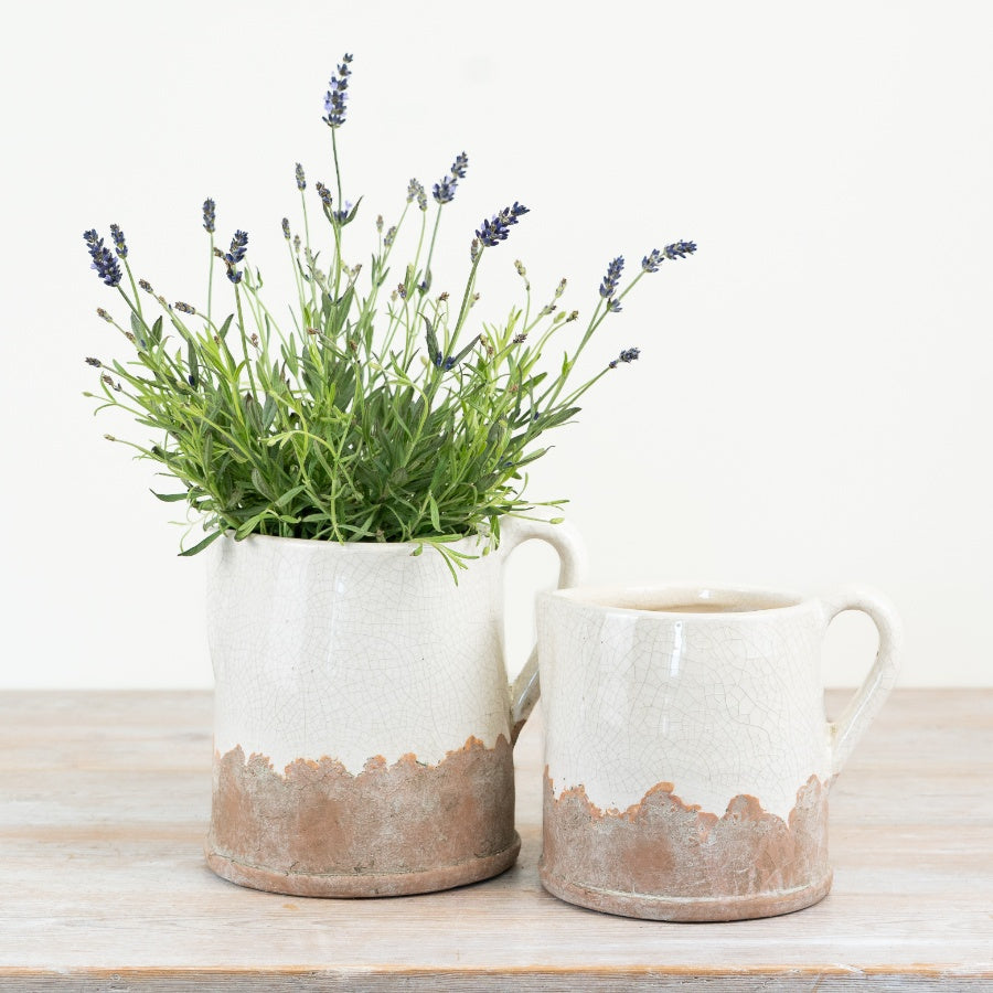 Ido Cream Jug 19cm Distressed Cream and Brown Handcrafted Vase Pitcher