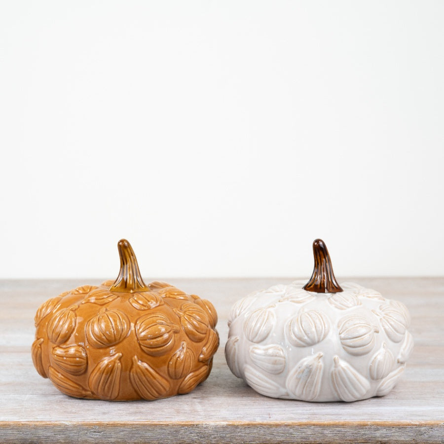 Ceramic Pumpkin Ornament – 19cm Orange Glazed Autumn Decoration for Home Display