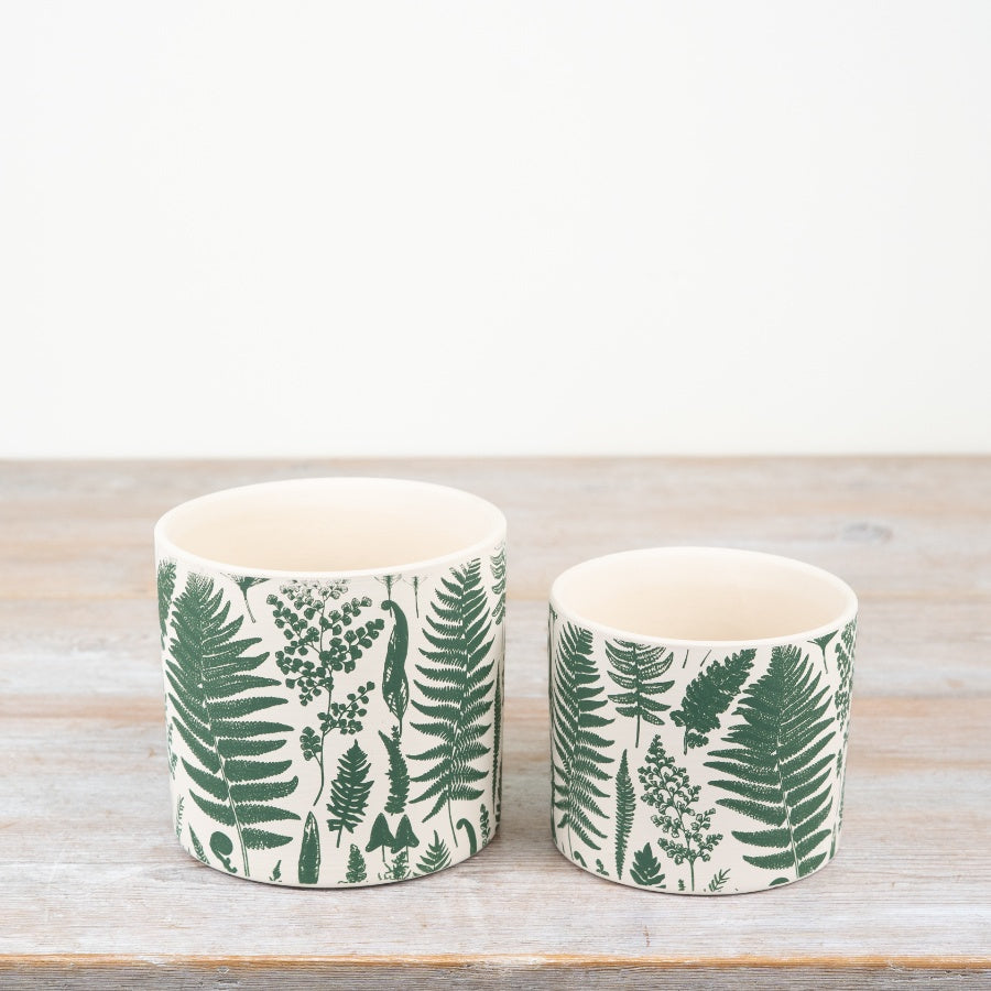 Green & White Leaf Terracotta Planter 13.5cm Rustic Botanical Design Indoor Outdoor Pot