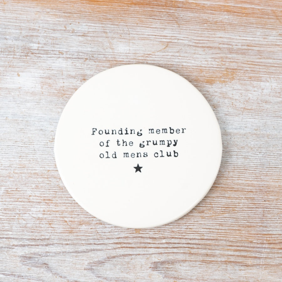 Grumpy Men Coaster – 10cm Humorous Drink Mat, Funny Gift for Him, Engraved Design