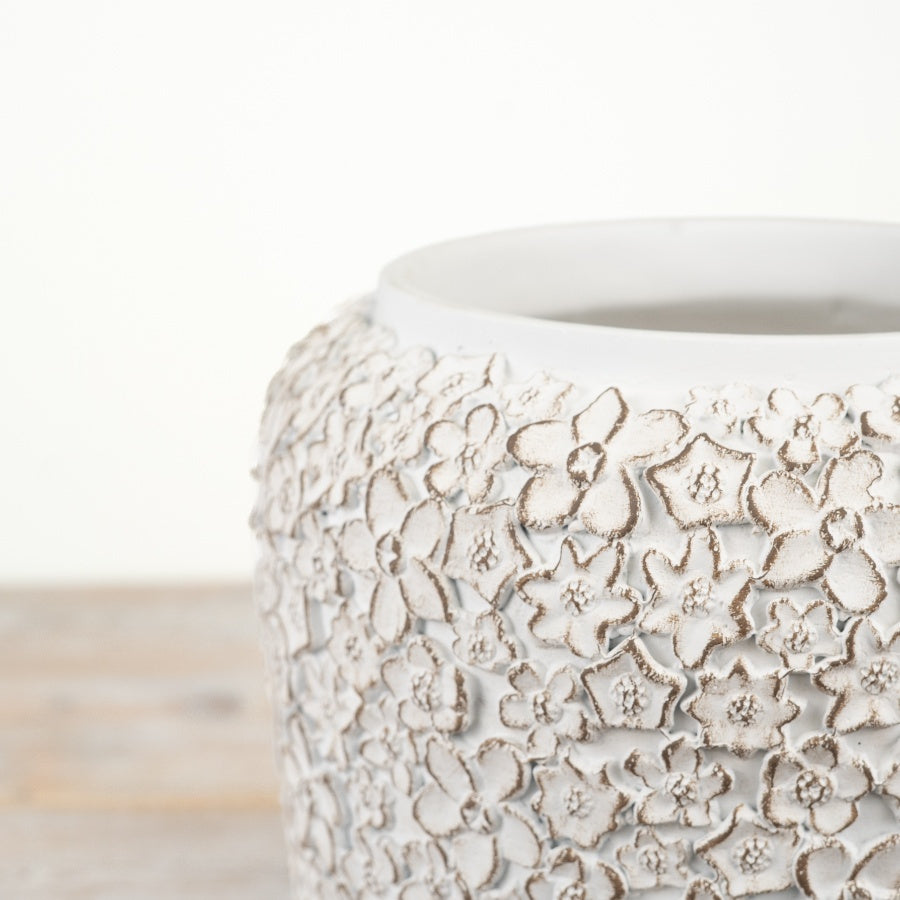 Flower Design Cement Planter 25cm Decorative Pot for Small Plants & Herbs
