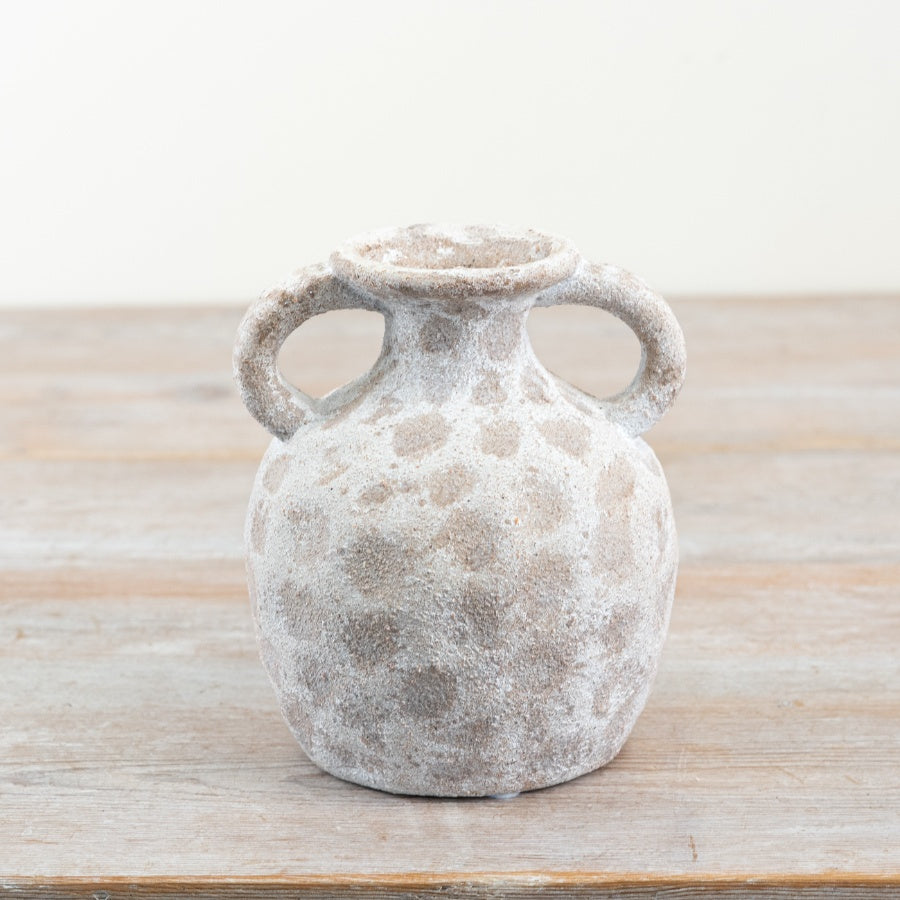 14cm Jug Vase with Handles – Rustic Textured Stone Effect Decorative Pot