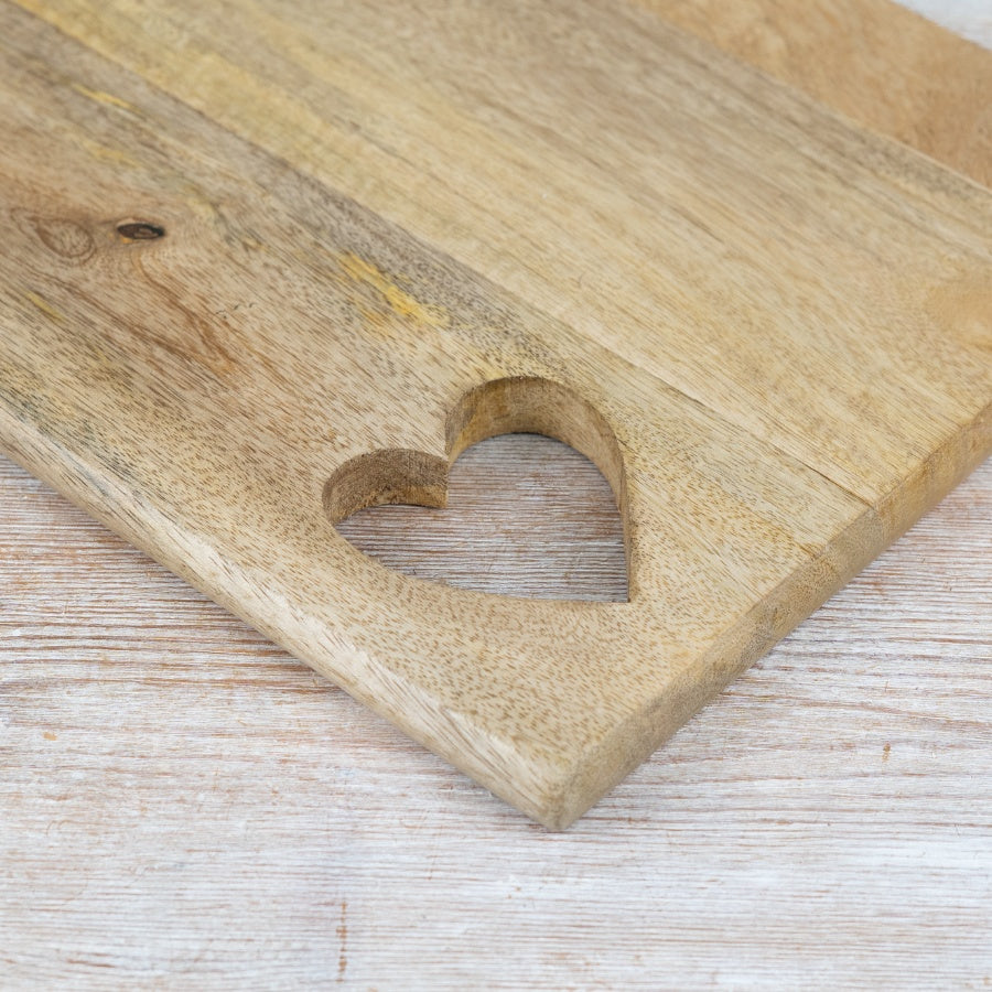Wooden Heart Chopping Board 49cm – Large Rustic Kitchen Board with Cut-Out Heart, Food Prep & Serving Platter