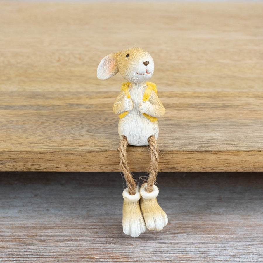 Yellow Rabbit Shelf Sitter 8.5cm – Cute Bunny Ornament with Dangling Legs Spring Home Decor Accent