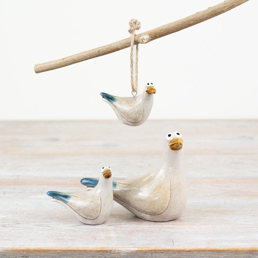 Sea Blue Seagull Ornament 7.5cm – Coastal Bird Figurine for Home Décor