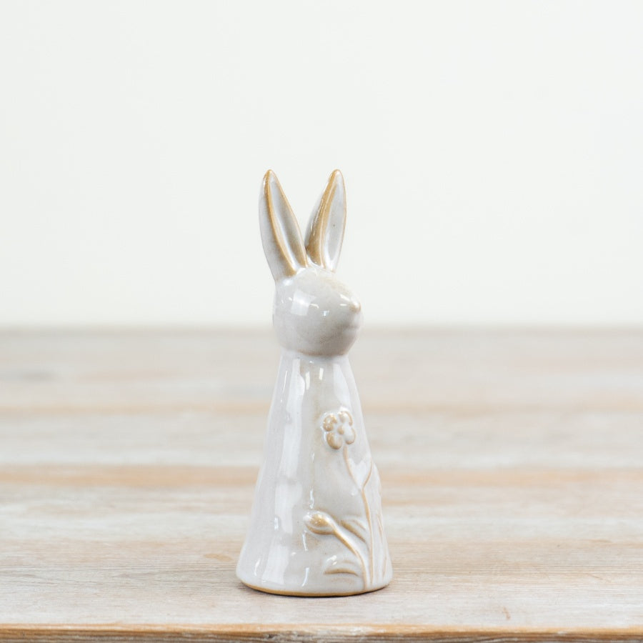 Rabbit Ornament 11cm – Floral Ceramic Bunny Decoration, Glossy Glaze Spring Easter Home Decor Accent