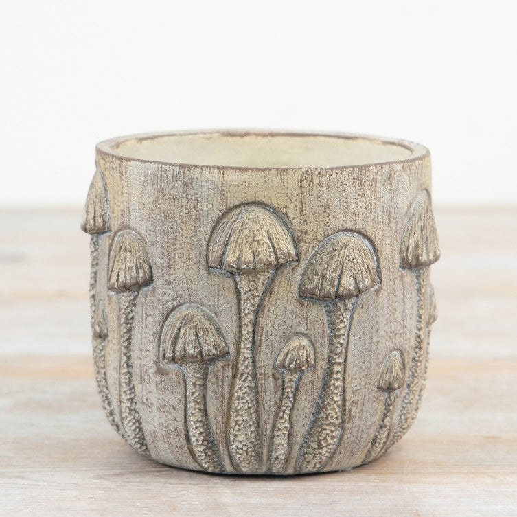 Neutral Mushroom Planter 14.5cm – Rustic Ceramic Plant Pot, Toadstool Edge Detail for Cottagecore Home Decor