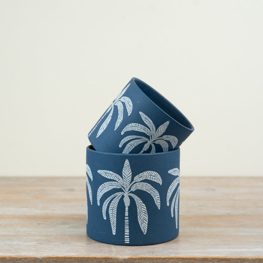 Blue Palm Tree Planter – 13.5cm Ceramic Decorative Pot, Elegant Indoor & Outdoor Plant Holder