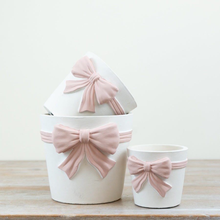 Pink Bow Planter – 11.5cm Ceramic Decorative Plant Pot, Trendy Indoor & Outdoor Accent