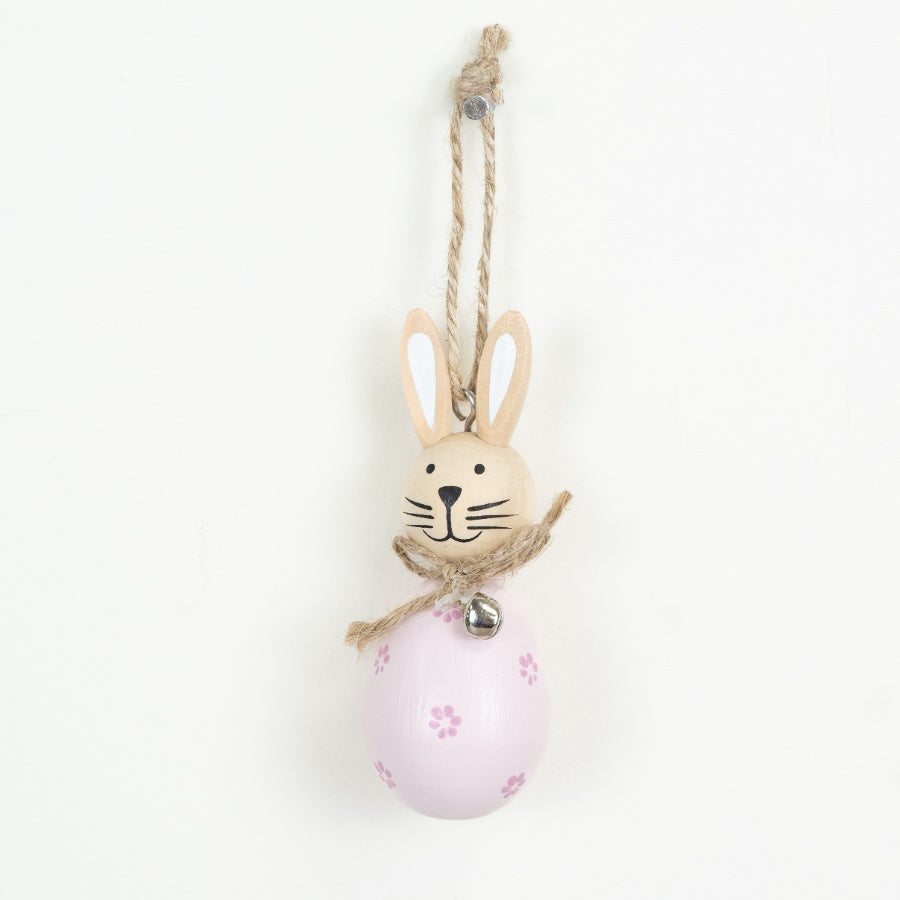 Hanging Pink Rabbit Decoration 9.2cm – Pastel Bunny Ornament with Daisy Pattern, Cute Spring Easter Home Decor