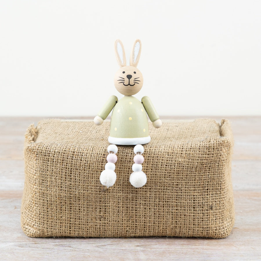 Green Rabbit Shelf Sitter 16cm – Cute Bunny Ornament, Spring Easter Home Decor Accent for Shelf or Display