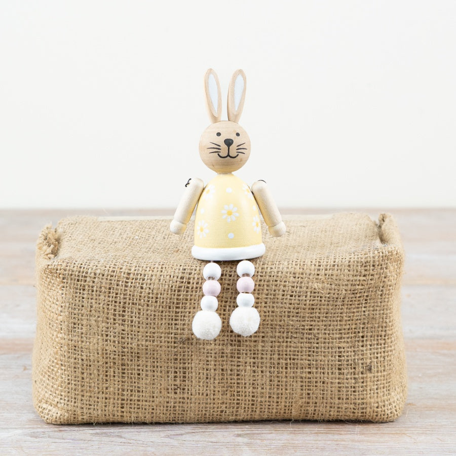Rabbit Shelf Sitter with Dangly Legs 16cm – Cute Bunny Ornament, Whimsical Spring Easter Home Decor for Shelf Display