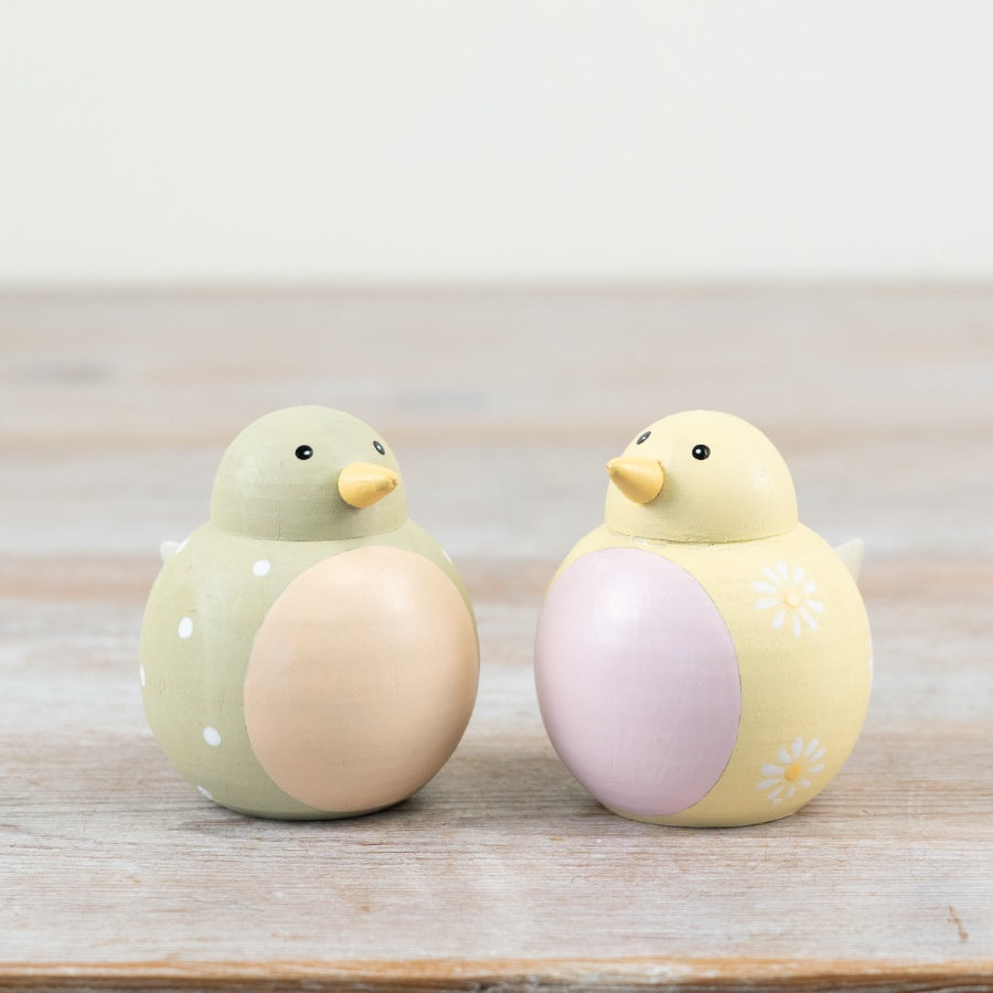 Yellow Bird Hanging Decoration 5.8cm – Wooden Spring Ornament with Daisy Pattern, Cute Floral Home Decor Accent