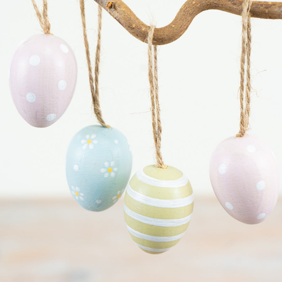 Set of 6 Pastel Hanging Easter Eggs 9cm – Decorative Egg Ornaments with Jute String, Spring Tree Decor