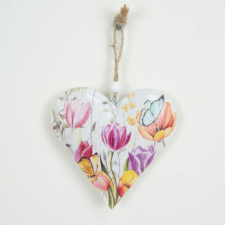 Tulip Heart Hanging Decoration 10cm – Floral Wooden Heart Ornament, Spring Home Decor Wall Hanging Gift