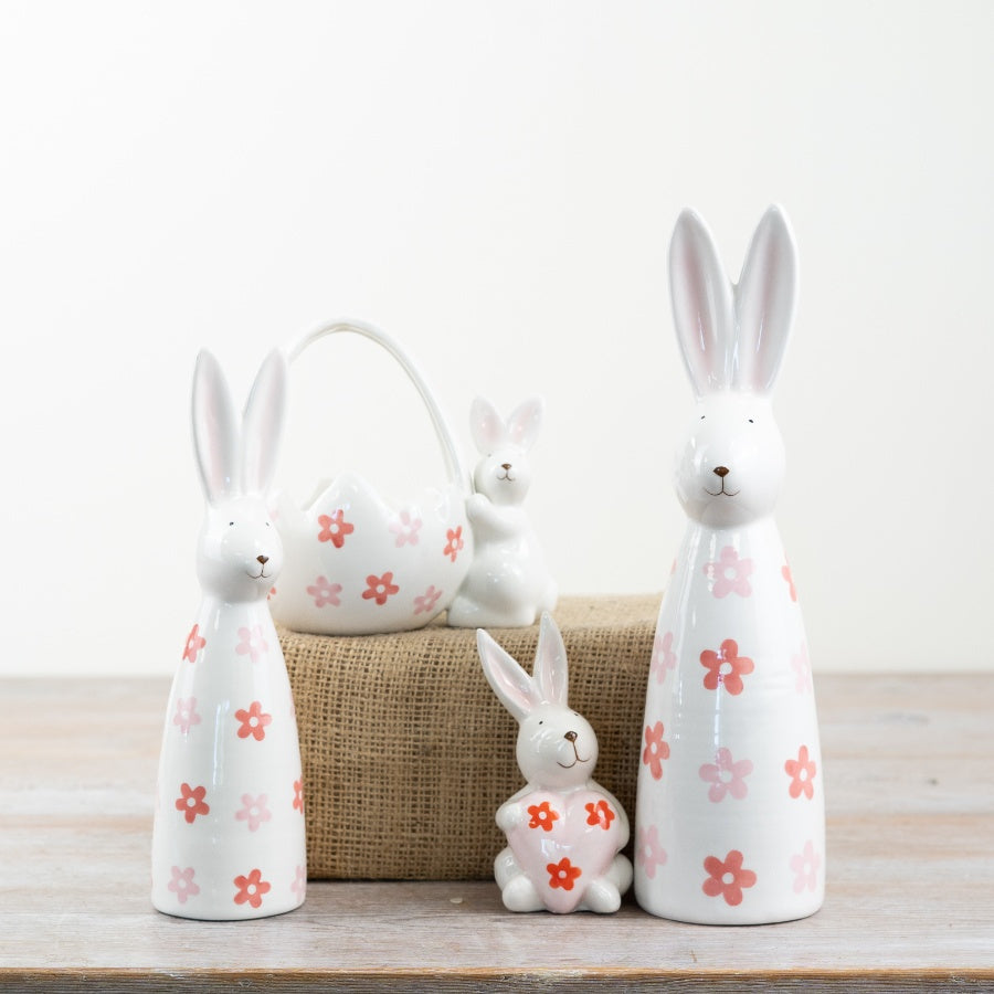 Ceramic Daisy Egg Basket with Bunny 12.5cm – Hand Finished Easter Storage Pot, Floral Spring Decor with Rabbit Detail