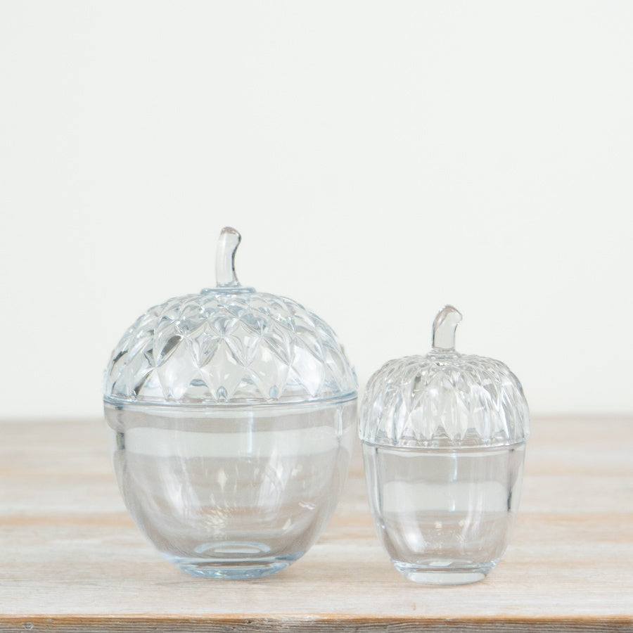 Glass Acorn Storage Pot 15cm – Autumn Decorative Treat Jar, Clear Glass Lidded Container for Seasonal Table Displays