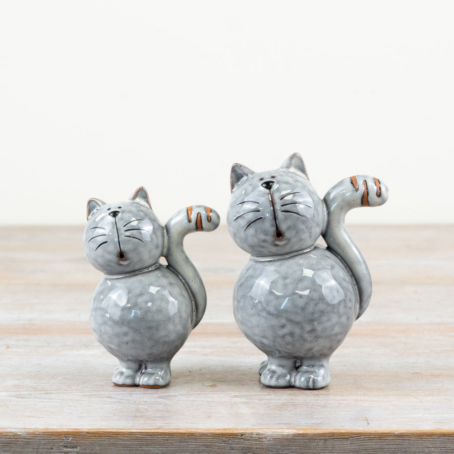 Grey Cat Ornament 10.2cm – Glossy Ceramic Decorative Figurine