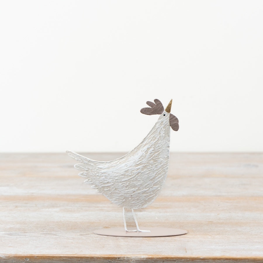 Textured Cockerel Ornament 10cm – Metal Farmhouse Rooster Decor, Rustic Countryside Home Accent for Shelf Display