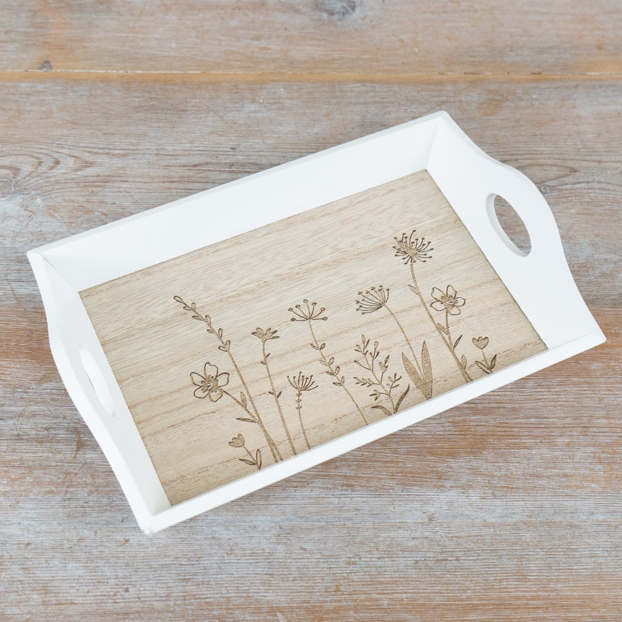 Easter Bunny Wooden Serving Tray 23cm – Decorative Spring Tray with Floral Design, Rustic Display for Treats & Table Styling