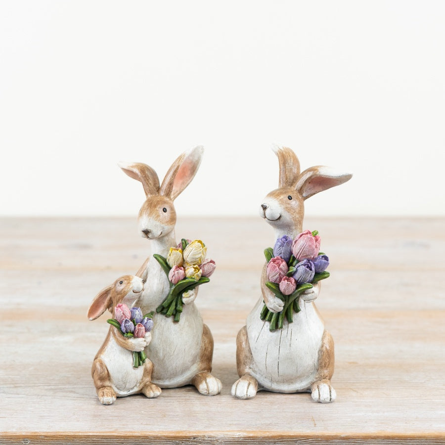 Mum & Baby Rabbit Ornament 14cm – Floral Bunny Spring Decorative Figurine