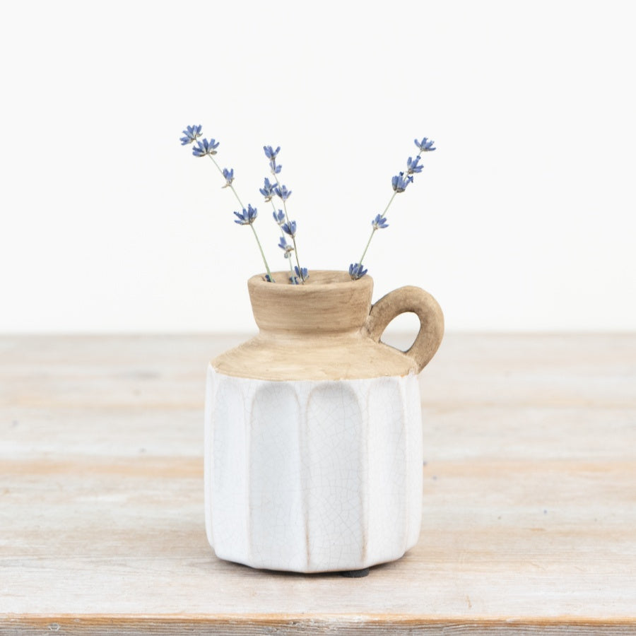 Vintage Ceramic Pitcher Vase 11.5cm – Rustic Aged Jug, Farmhouse Decorative Accent for Shelf & Table Styling
