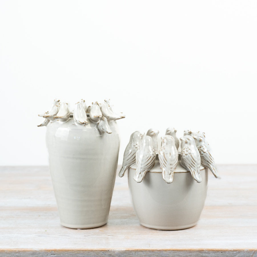 Ceramic Bird Vase 22cm – Decorative Floral Vase with Bird Motif, Rustic Farmhouse Home Décor Accent