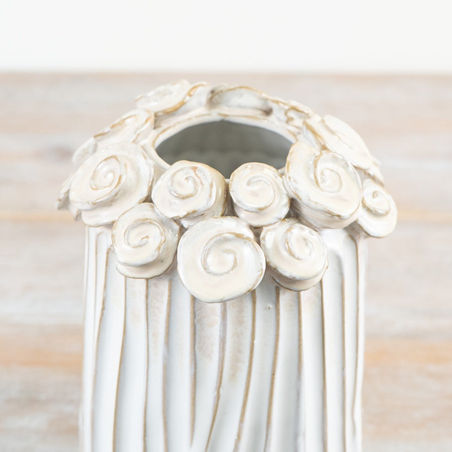 Flower Motif Vase 21.5cm – Rustic Ceramic Decorative Vase for Home Décor