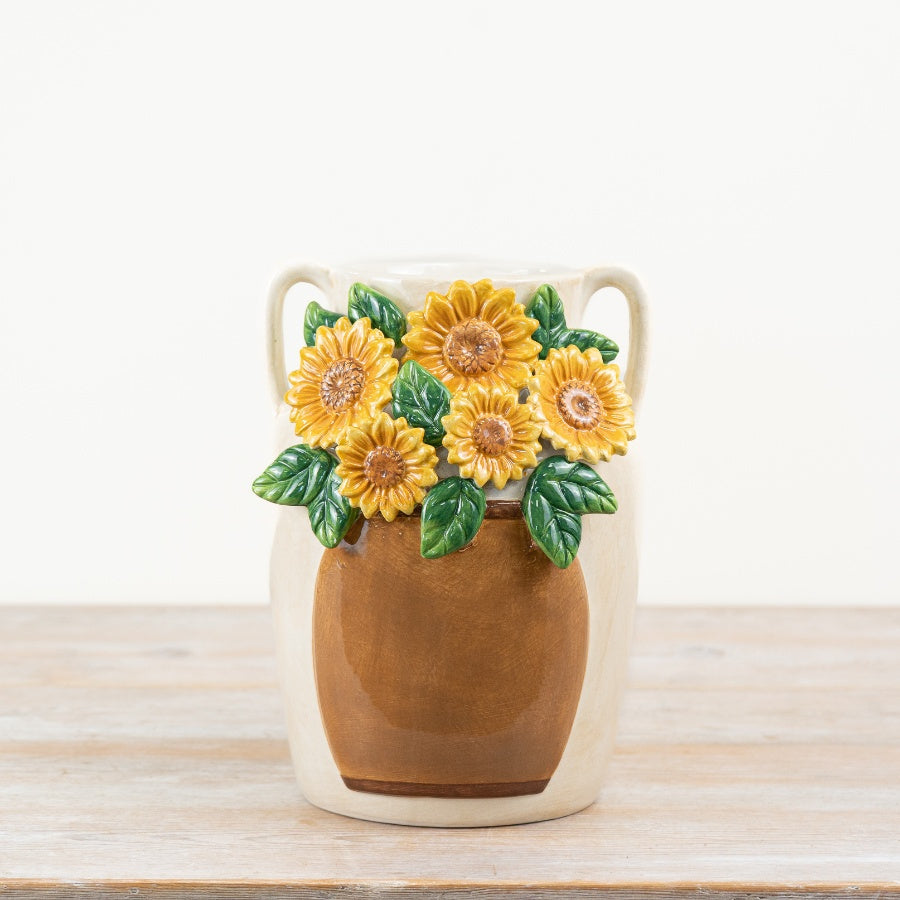 Sunflower Vase 26cm – Ceramic Floral Vase with Double Handles, Decorative Statement Piece for Home Decor
