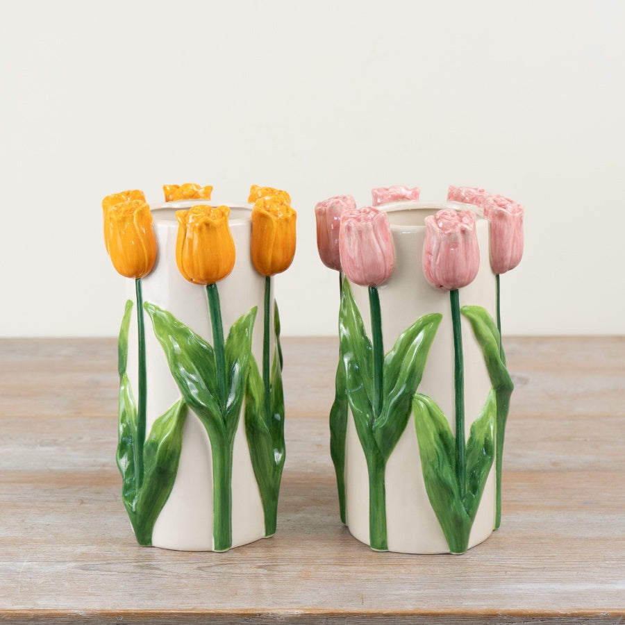 3D Tulip Vase 23.5cm – Orange Floral Ceramic Statement Flower Vase Home Décor