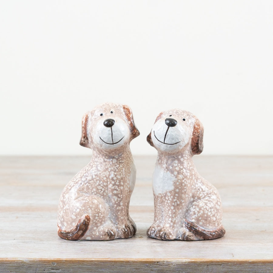 Set of 2 Sitting Dog Ornaments 13cm – Charming Neutral-Tone Canine Figurines