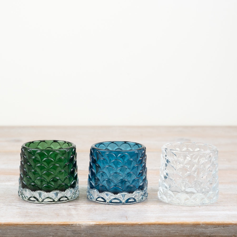 Patterned Clear Glass Candle Holder – 8cm Frosted Style Tealight Holder, Decorative Home Ornament