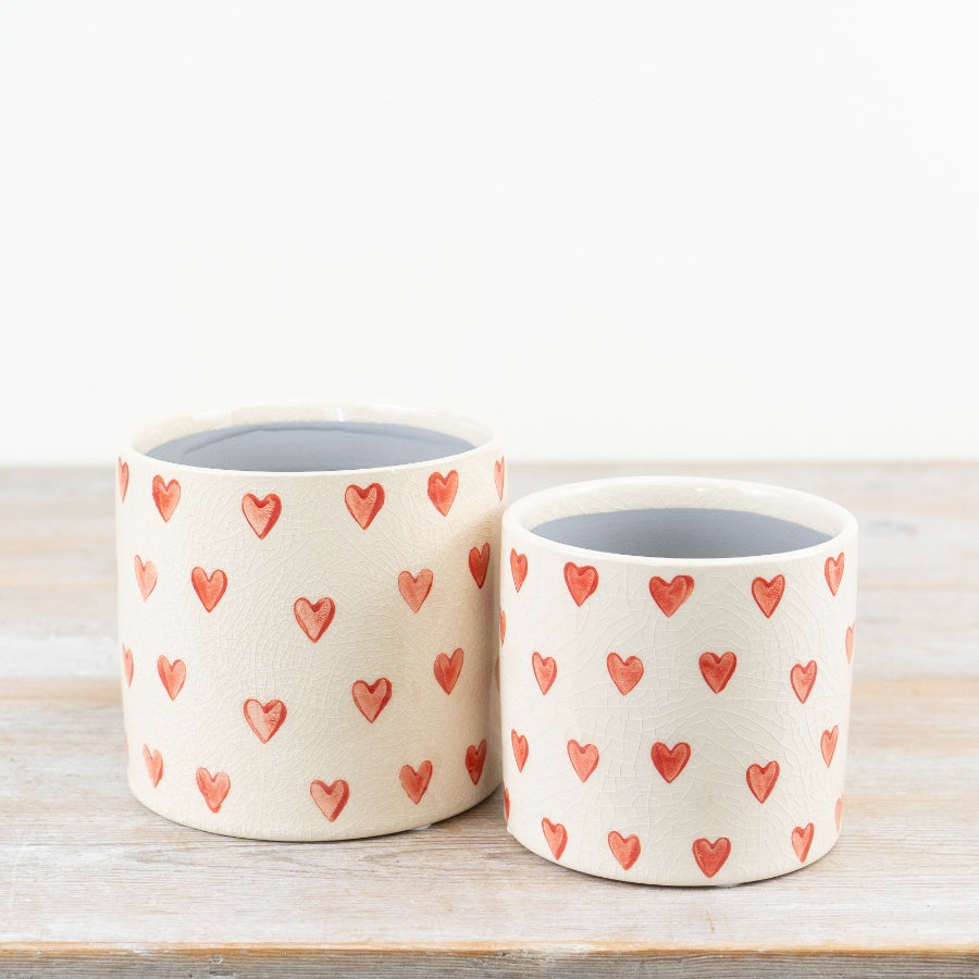 Stoneware Heart Planter 14cm – Glazed Neutral Plant Pot with Pattern, Romantic Home Decor Gift for Plants & Succulents