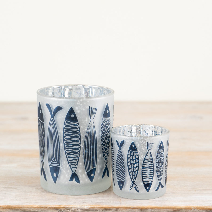 Fish Pattern Glass Candle Holder 8cm – Coastal Tealight Holder, Nautical Ocean-Themed Home Decor Accent