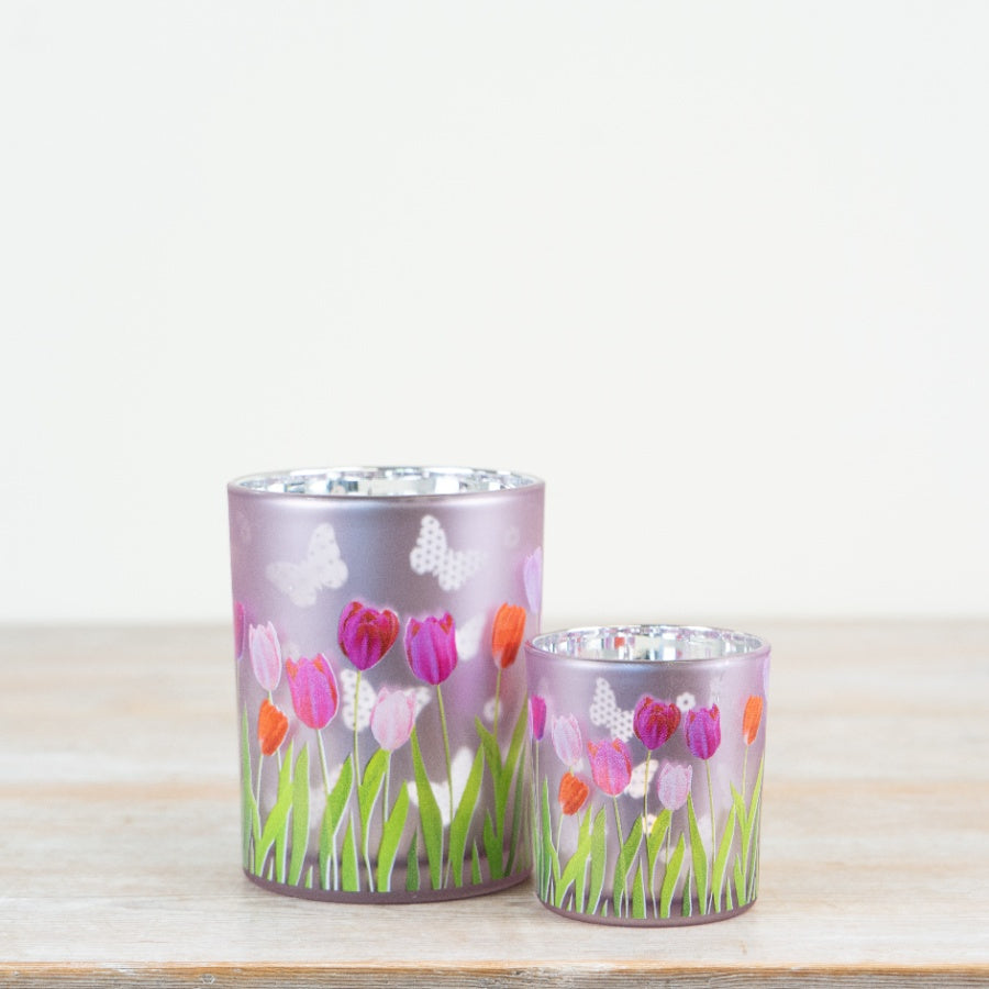 Glass Tulip Candle Holder 8cm – Vibrant Floral Tealight Holder, Spring-Inspired Home Lighting Accent