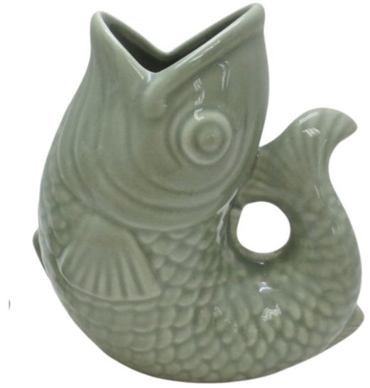 Sage Green Fish Vase – 14.7cm Playful Ceramic Decorative Vase, Unique Home & Gift Accent