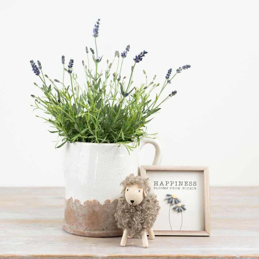 Happiness Pebble Sign 13cm – Hanging Flower Plaque, Rustic Natural Home Décor