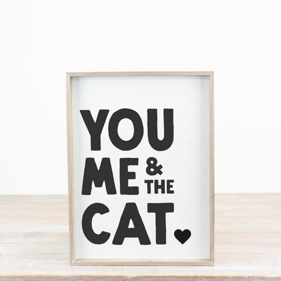 You, Me & The Cat Wooden Sign 40cm – Rustic Wall Décor, Pet Lover Gift