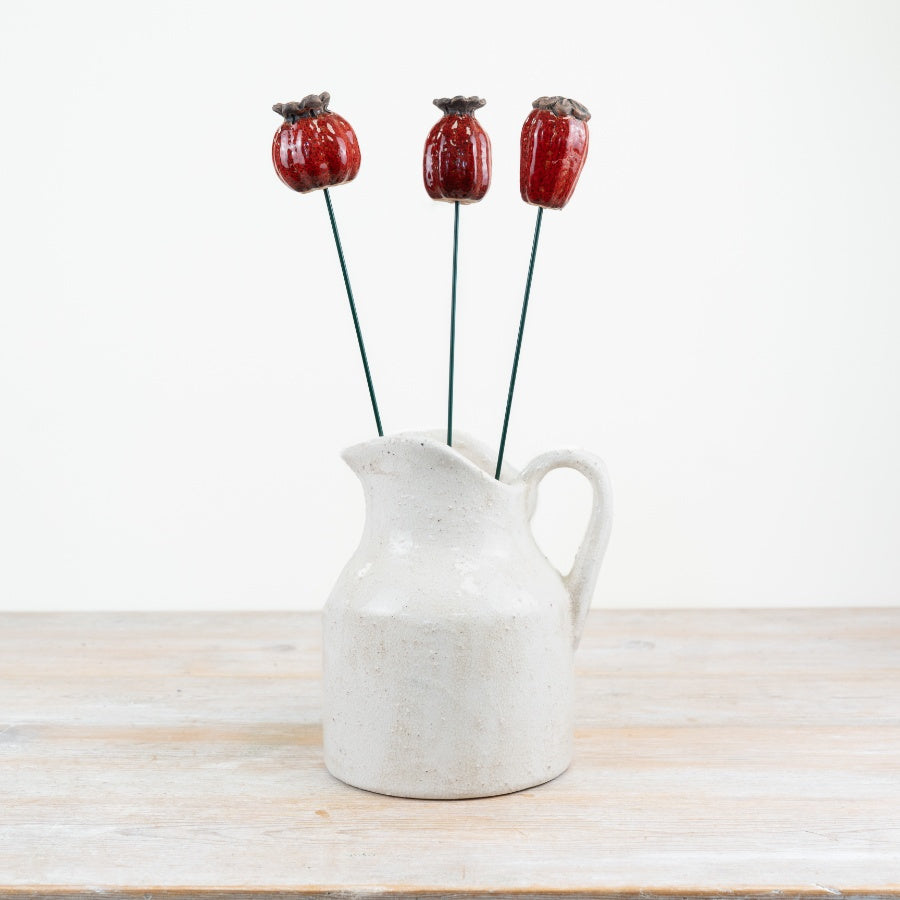Red Metal Flower Garden Stakes 63cm – Set of 3 Decorative Plant Stakes, Outdoor Garden & Patio Décor