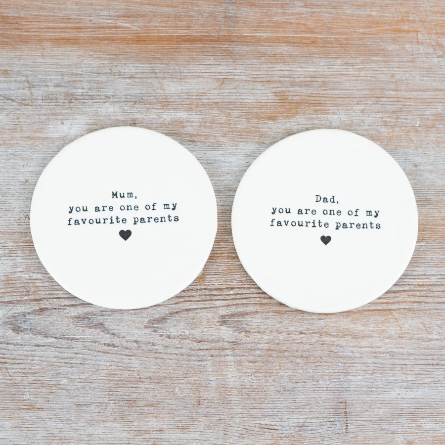 Favourite Parents Funny Dad Coaster 10cm – Humorous Porcelain Drink Mat Gift for Dad Home Decor