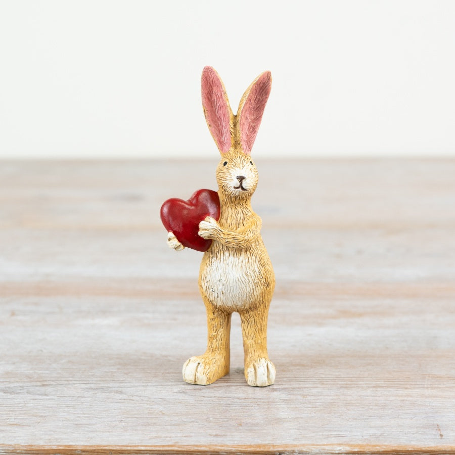 Jasper Rabbit with Red Heart 14cm – Charming Decorative Figurine for Gifting