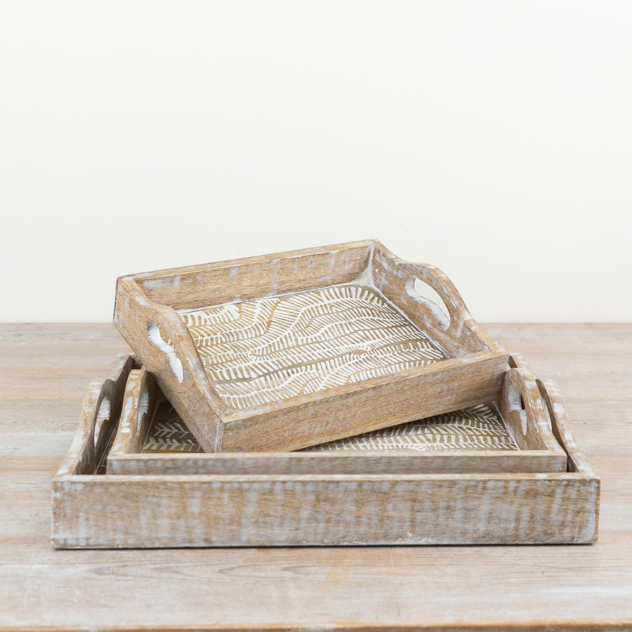 White Washed Wooden Tray 35cm – Rustic Serving Tray, Farmhouse Decorative Display for Drinks & Home Styling