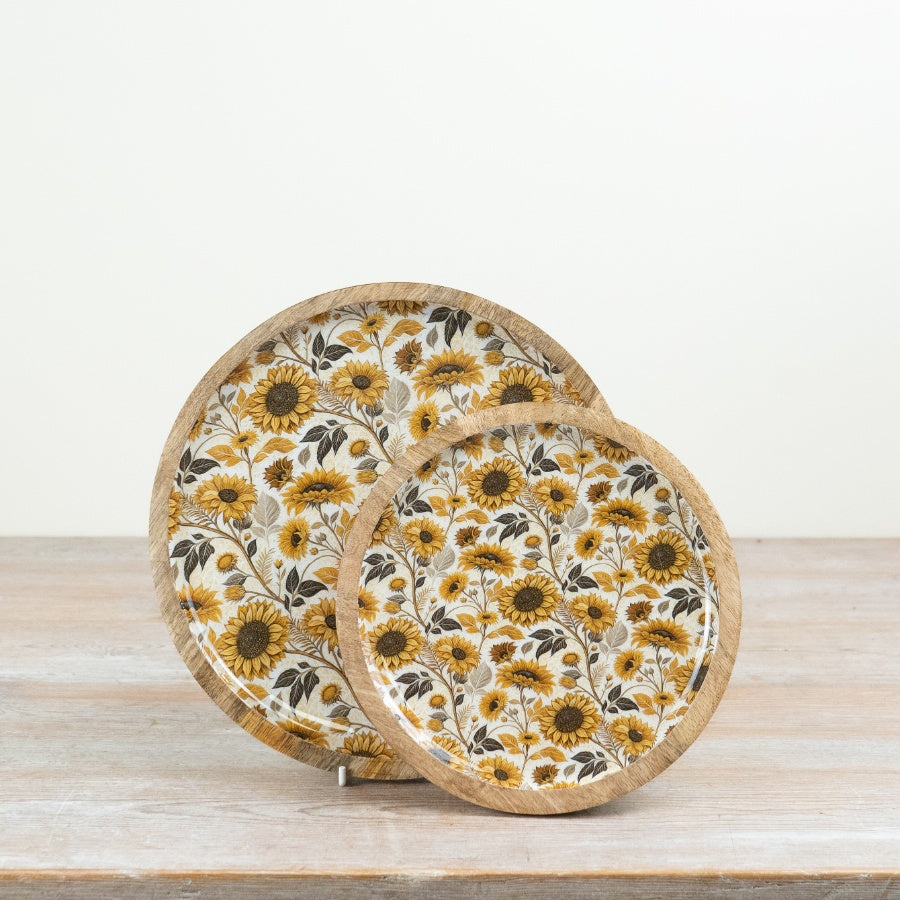Sunflower Enamel Wood Plate 25cm – Floral Serving Plate, Rustic Decorative Tableware for Spring & Kitchen Decor