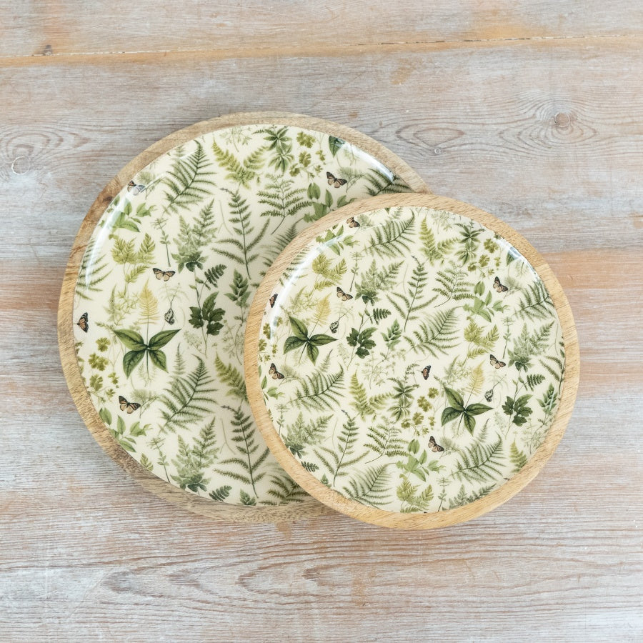 Botanical Serving Plate 20cm – Green Enamel Wooden Decorative Dish