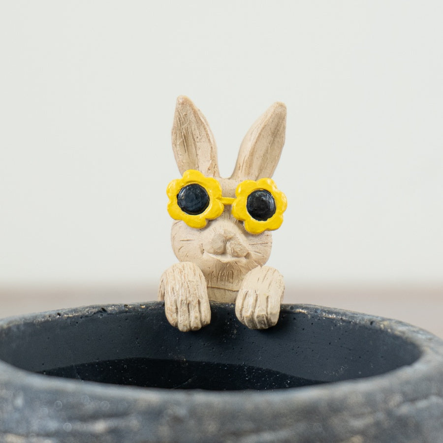 Rabbit Pot Hanger with Sunglasses 10cm – Cute Resin Bunny Planter Decor, Fun Plant Accessory for Indoor & Garden Pots