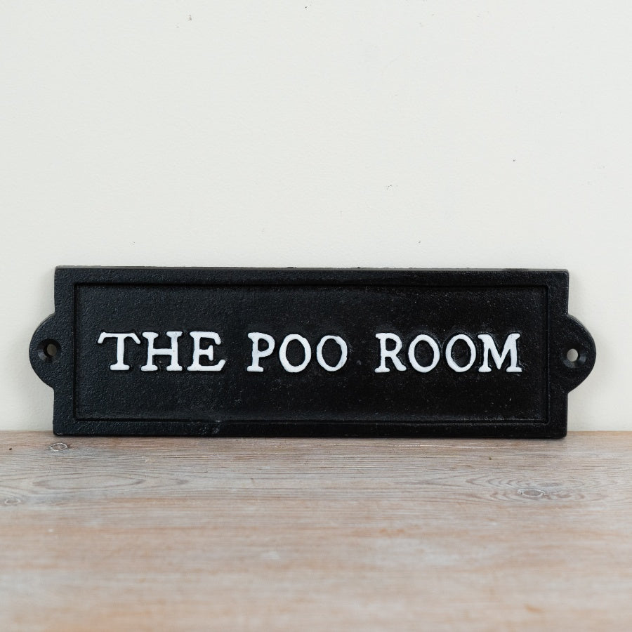 Cast Iron “The Poo Room” Sign 21.8cm – Funny Bathroom Wall Plaque, Rustic Novelty Toilet Door Decor